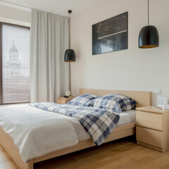 Bedroom with wooden furniture