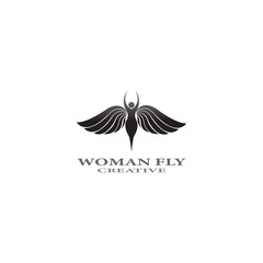 women fly angel logo  award  and wings with silhouette style
