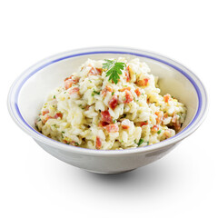 Blumenau Sausage Risotto on a bowl isolated on white background