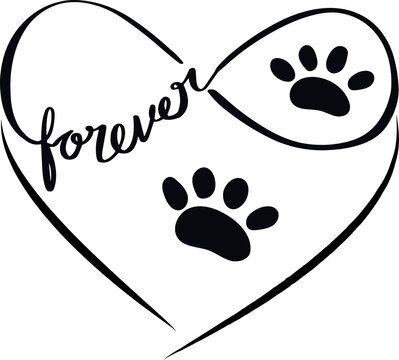 Heart shape vector with cat or dog paws and the infinity symbol. Lovely editable illustration honoring our most beloved best friends forever cats and dogs. Artwork, tattoo idea