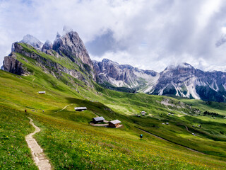 Trail from Seceda in Dolomites Italy