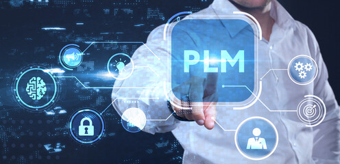 PLM Product lifecycle management system technology concept. Technology, Internet and network concept.