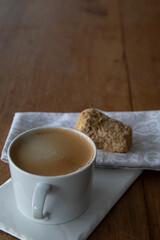 An Early morning cup of coffee with a rusk for breakfast.