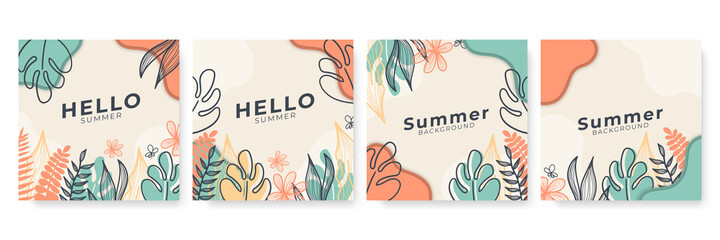 Summer sale background for banner, flyer, invitation, poster, web site or greeting card. Colourful summer social media background. Paper cut style, vector illustration
