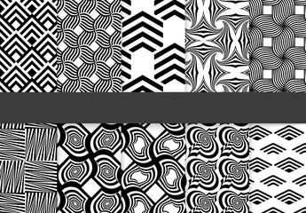 Seamless Pattern Collection with Simple Black and White Geometric Shapes