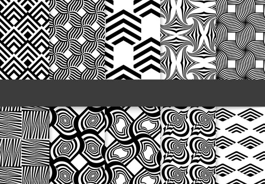 Seamless Pattern Collection with Simple Black and White Geometric Shapes