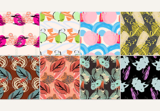 Seamless Pattern Collection with Floral Hand Dawn Doodles