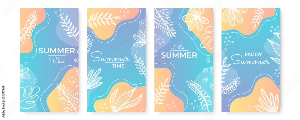 Poster vector set of social media stories design templates, backgrounds with copy space for text - summer l