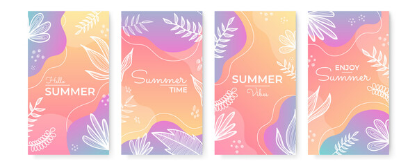 Fototapeta na wymiar Vector set of social media stories design templates, backgrounds with copy space for text - summer landscape
