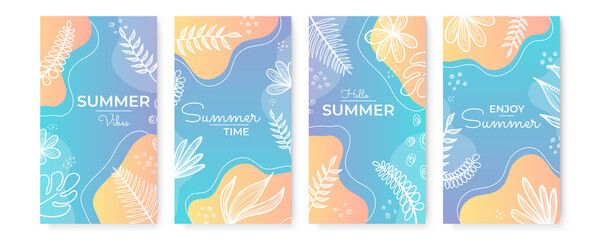 Vector set of social media stories design templates, backgrounds with copy space for text - summer landscape