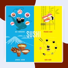 Asian food design concept with premium sushi best ingredients menu japanese cuisine isolated vector illustration