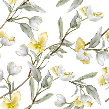 Seamless pattern with yellow wildflowers in a watercolor style