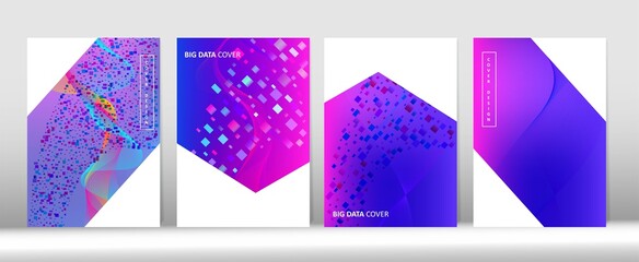 Fototapeta premium Minimal Covers Set. Grunge Computing Music Wallpaper Big Data Neon Tech Magazine. Blue
