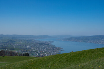 Beautiful view from mount Etzel over the lake Zurich, Switzerland