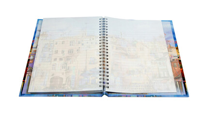 Empty open notepad with colorful cover and sheets