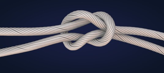 ropes tied together on  background, space for text. Unity concept 3d