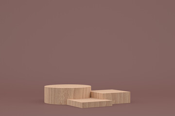 wood podium minimal 3d rendering or product stand for cosmetic product presentation