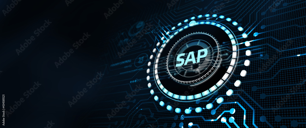 Wall mural sap system software automation concept on virtual screen data center. business, modern technology, i