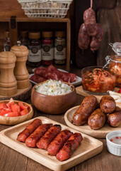 Filipino sausage breakfast with longganisa, garlic rice, and korean kimchi