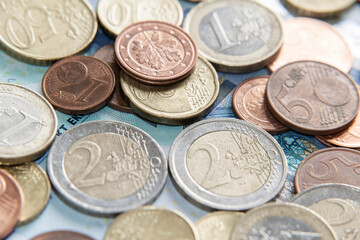 Concept of finance Coins and banknotes Euros
