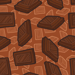 Seamless background with a pattern of hand drawn pieces of chocolate
