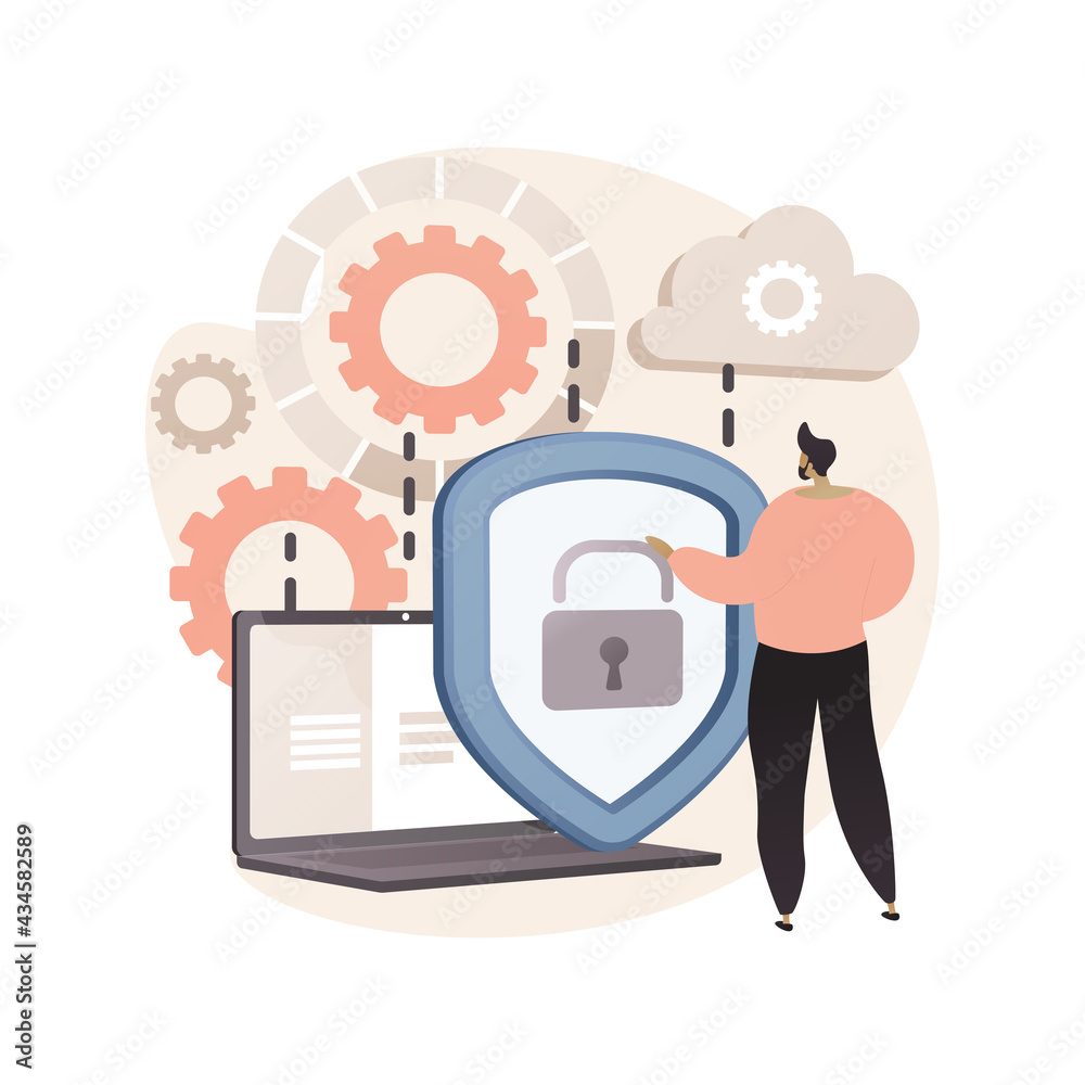 Sticker Cyber security software abstract concept vector illustration.