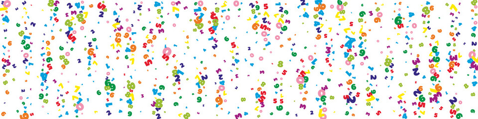 Falling vivid numbers. Math study concept with flying digits. Memorable back to school mathematics banner on white background. Falling numbers vector illustration.