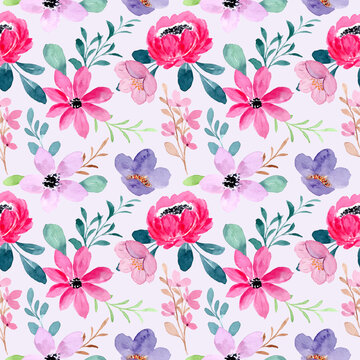 Pink purple floral watercolor seamless pattern © Asrulaqroni
