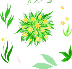 Vector illustration. Bouquet of flowers and leaves