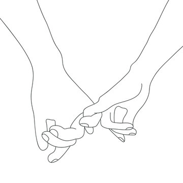 Line art holding hands vector illustration isolated on white background. woman and man holding hands together with little fingers. Vector illustration. Concept for wall art, logo, card, banner