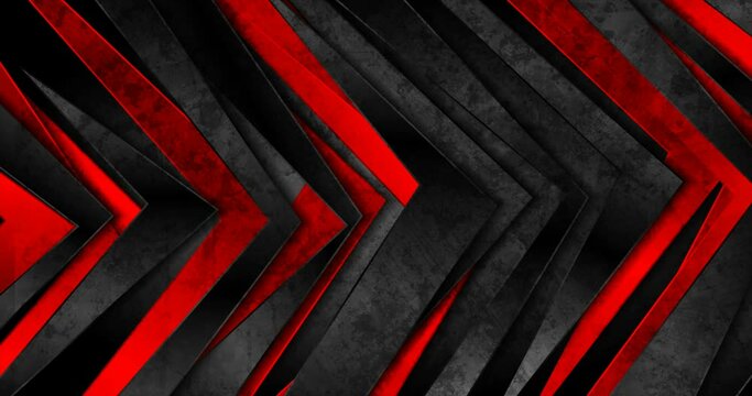 Glossy red and black grunge geometric arrows abstract motion background. Seamless looping. Video animation 4K 4096x2160