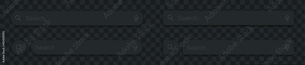 Poster set of search bar with falling shadow on dark transparent background. vector concept element for web