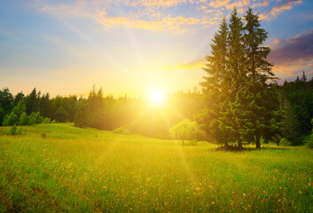 Gorgeous sunrise in Carpathian mountains.