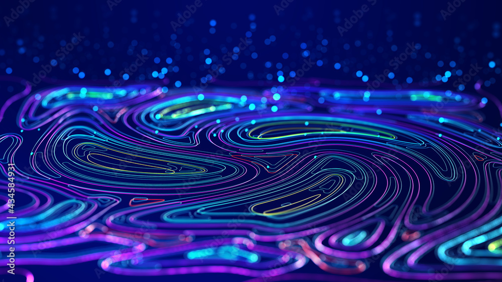 Leinwandbilder Big Data concept. Digital neural network. Introduction of artificial intelligence. Cyberspace of future. Abstract business 3D illustration, shallow depth of field