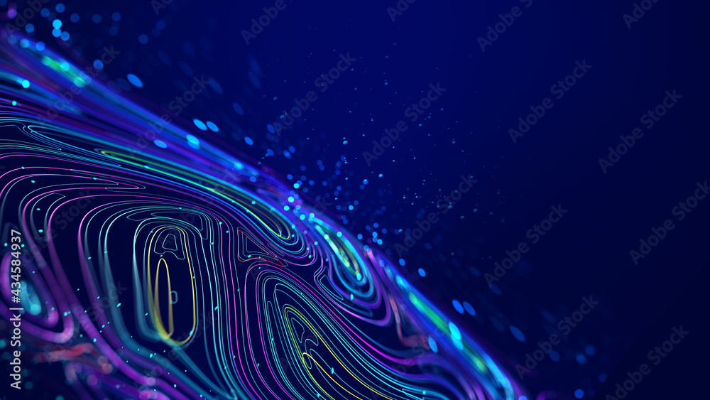 Aufkleber Big Data concept. Digital neural network. Introduction of artificial intelligence. Cyberspace of future. Abstract business 3D illustration, shallow depth of field