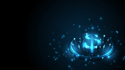 Dollar coin money Currency on Abstract technology background . Business finance Money exchange concept.