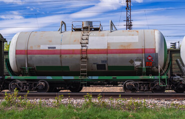Fototapeta na wymiar Liquefied gas tank car on the Trans-Siberian Railway.