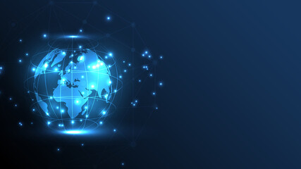 Global network connection World map abstract technology background global business innovation concept