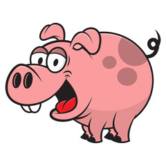 Funny little Pig cartoon characters smile and standing, suitable for mascot or logo of saving education for children