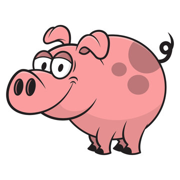 Funny little Pig cartoon characters smile and standing, suitable for mascot or logo of saving education for children