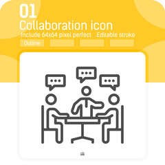 Collaboration line icon with outline style isolated on white background. Vector illustration business strategic planning, meeting linear style element sign symbol icon which can easily editable stroke