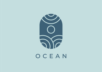 Ocean Sun Wave Logo Design Template vector
