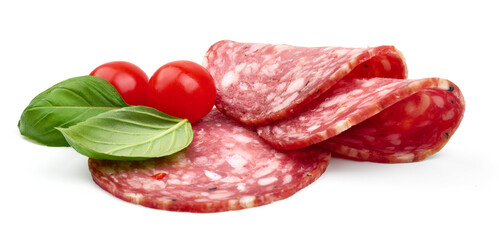 Dried Italian sausage, Salami Napoli, isolated on white background. High resolution image.