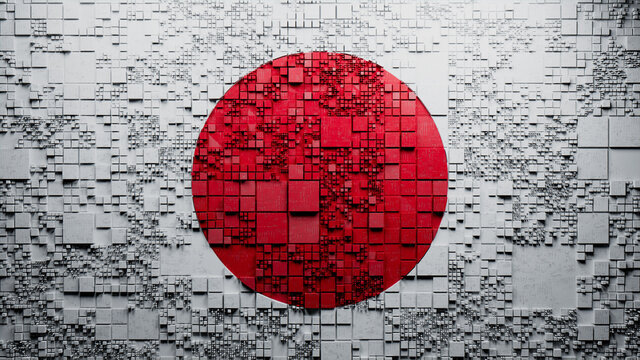 Flag of Japan rendered in a Futuristic 3D style. Japanese Innovation Concept. Tech Background.