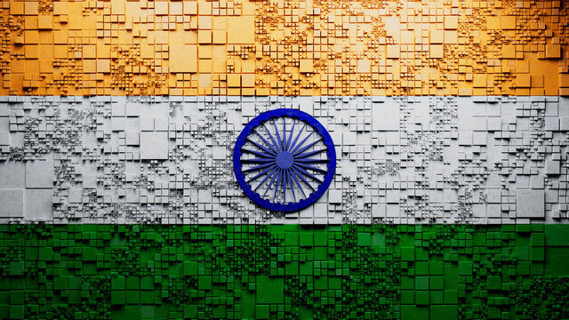 Flag of India rendered in a Futuristic 3D style. Indian Innovation Concept. Tech Background.