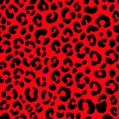 Fototapeta na wymiar Abstract modern leopard seamless pattern. Animals trendy background. Black and red decorative vector illustration for print, card, postcard, fabric, textile. Modern ornament of stylized skin