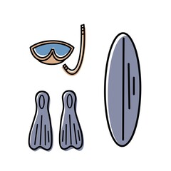 Set of cute summer accessories. Collection of flat vector elements for beach party.