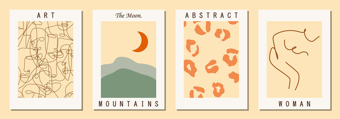 Set of vertical abstract backgrounds or card templates in modern colors, in popular art style