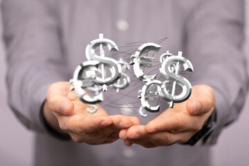dollar and euro icon in hand 3d