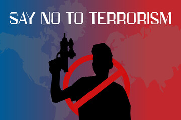 National anti-terrorism day, no terrorism background stop terrorism illustration art. silhouette of a person with a gun